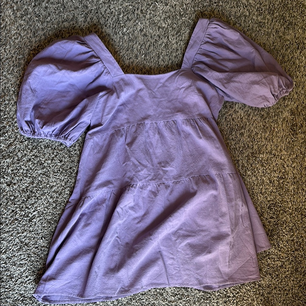 Nasty Gal Mini Dress Tiered Puff Sleeve Square Neck Purple‎ US 6